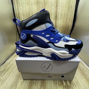 New Javi Logic High Top Blue Silver Leather Shoes Sneakers Men's Size 7.5 D